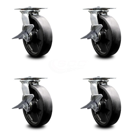 8 Inch Heavy Duty Glass Filled Nylon Caster Set With Roller Bearings And Brakes